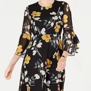 Black Floral A-Line Dress with Yellow Blooms